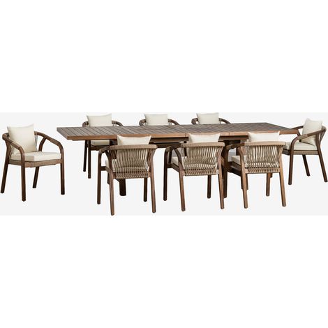 Sklum – Ensemble table rectangulaire extensible 200-320 cm avec 8 chaises en bois d'acacia – Accoudoirs confortables – Design moderne et élégant - 200-260-320x100 (1/5)