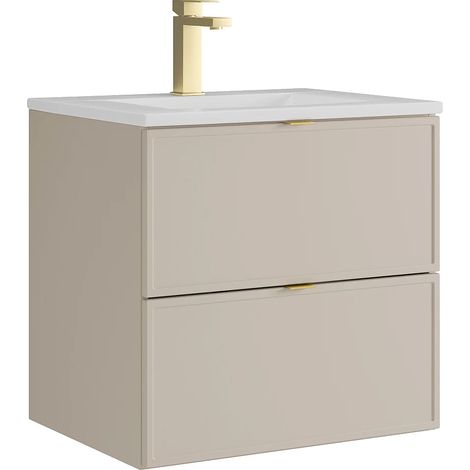 Mobile bagno sospeso con lavabo da incasso e rubinetto Beige 60 cm - ONDIL (1/5)
