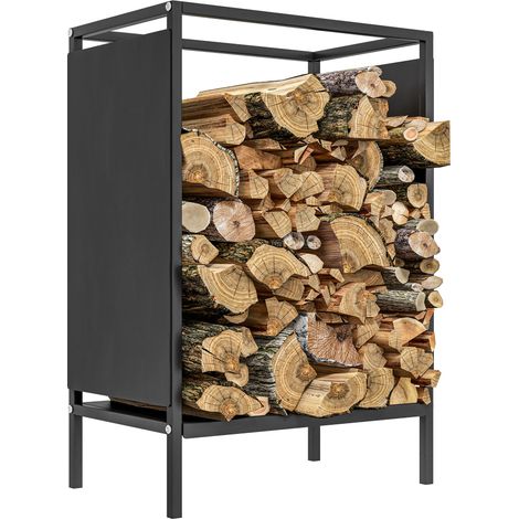 Outsunny – Range bûche intérieur – Porte-bûches en acier noir – Dimensions 44 x 28 x 65 cm – Charge max 50 kg – Conception hors sol pour aération