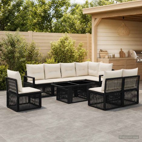 vidaXL Set Divano da Giardino 9 pz Nero e Bianco Crema polyrattan (1/5)