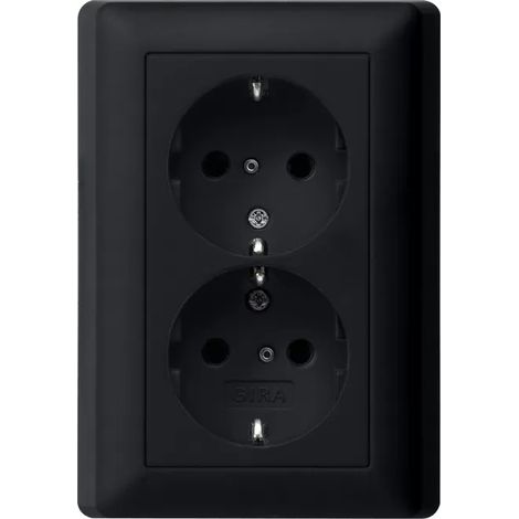 Gira 2f-SCHUKO-Steckd. SP + Vollpl. System 55 Schwarz m 0783005 (1/2)