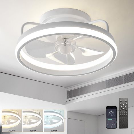 Ventilateur de plafond intelligent avec lumière, télécommande/contrôle APP, ventilateur LED à intensité variable, 3000-6000K, 6 vitesses, 33 cm (1/5)
