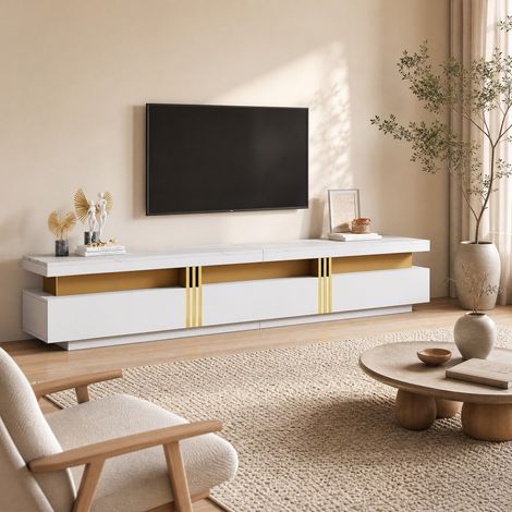 Mueble TV blanco moderno 200 x 40 x 42 cm con almacenaje DESVIAE (1/5)
