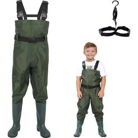Waders Enfants - Imperméables Haute Taille en PVC et Nylon - Pour Pêche Jardinage Boue Neige - Taille Unique Enfant (1/3)