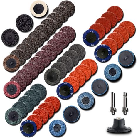 Lot de 60 disques de ponçage de 5,1 cm, combinaison de disques à changement rapide, tenue de 6,35 mm pour diverses meuleuses. Largement utilisé pour le conditionnement de surface, le rayage, le (1/5)