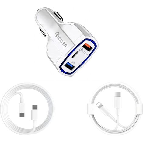 Chargeur de voiture avec câbles USB-C et Lightning quandes 35 W/7 A USB-A/C PD 3.0 pour iPhone 15, 14, 13, 12, 11 Pro Max 1 m (1/5)