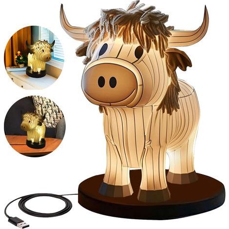 Nachtlicht mit Hochlandkuhmotiv – Tragbare USB-Tischlampe, kleine bemalte Tierdekoration für Wohn- und Schlafzimmer – Geschenk für Mutter und Tochter (1/5)