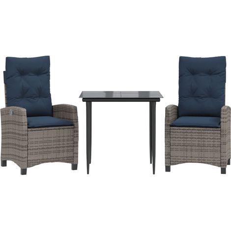 3 Piece Garden Dining Set with Cushions Grey Poly Rattan vidaXL (1/5)