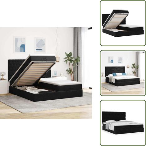 Ottoman-Bett mit Matratzen Schwarz 160x200 cm Samt - Ottoman-Bett - Ottoman-Betten - Bettrahmen - Bettgestell (1/5)
