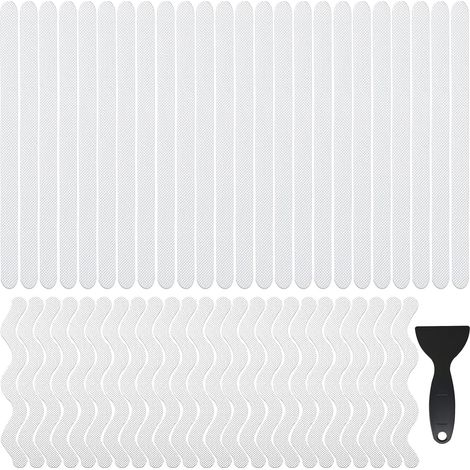 SHINING HOUSE48 pièces Bandes Antidérapantes pour Salle de Bain Autocollants Transparents et Antidérapants Protection Antidérapante Auto-Adhésive, pour Piscine Douche Salle de Bain Escaliers, Raclette (1/5)