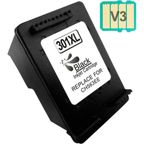 Cartucho de tinta remanufacturado HP 301XL (CH561EE/CH563EE) de alta calidad, que muestra el nivel de tinta.
Adecuado para uso en las siguientes impr