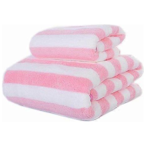 Ensemble de serviettes de bain en velours corail, séchage rapide, serviette de plage, 2 pièces, rose clair (1/4)