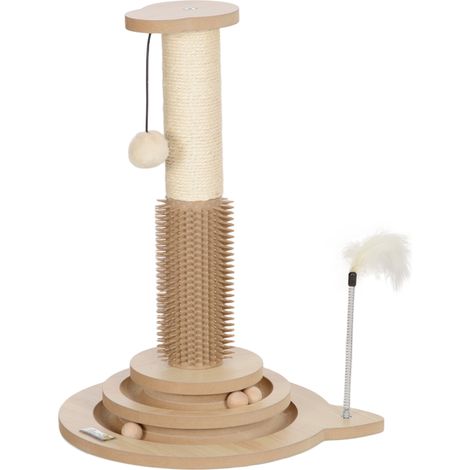 49cm 5 in 1 Cat Scratching Post with Sisal Post, Track Ball, Self Grooming Brush, Hanging Toy Ball, Fear, Oak Tone (1/5)