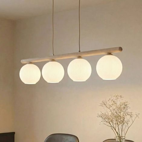 [GEBRAUCHT] B-Ware Virlo Hängeleuchte Pendelleuchte Lampe Holz Opalglas Weiß Esszimmer Küche 95 Cm