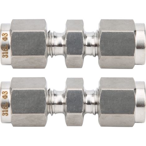 Raccord droit à double ferrule en acier inoxydable 316, adaptateur pour tube Ф3 mm, lot de 2 pièces (1/5)