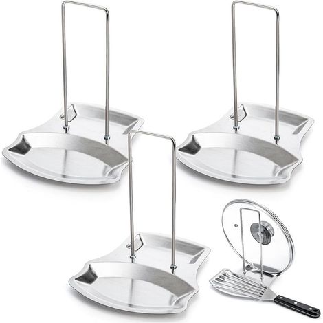 Lot de 3 supports pour couvercles de casseroles, porte-cuillères en acier inoxydable, ustensiles de cuisine pratiques pour casseroles et poêles