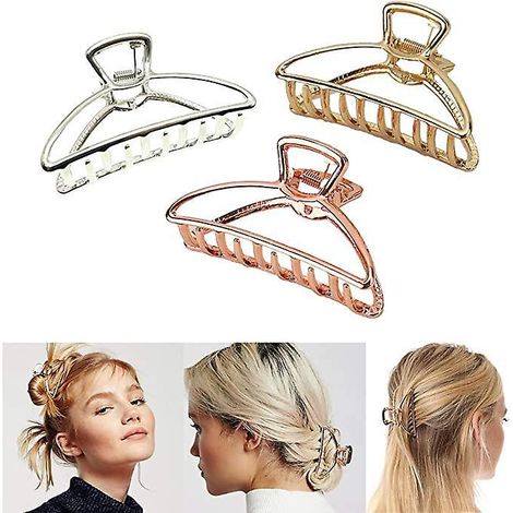 3 Paquets De Grandes Pinces Griffes Semi-circulaires En Mtal (argent + Or + Or Rose), Pinces Cheveux Antidrapantes Creuses, Pinces Cheveux Pour (1/5)