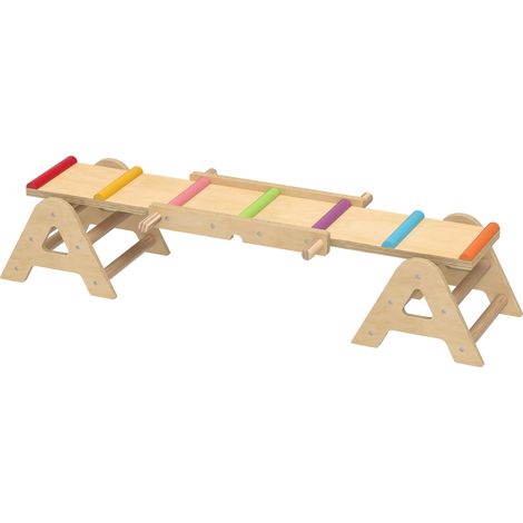 Balançoire d'équilibre 2 en 1 pour enfants, poutre d'équilibre en bois, balançoire à bascule pour jardin, planche d'équilibre 133 x 38 x 24 cm