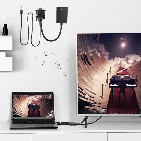Câble convertisseur VGA vers HDMI avec audio pour projecteur, PC et TVHD 1080p (1/5)