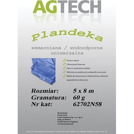 Lona impermeable reforzada, azul, 5x8 m, gramaje 60 PL58