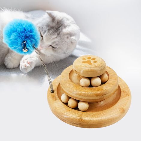 Jouet interactif à roulettes pour chat 2 en 1, 2 niveaux, 6 balles, tours pour chat, pistes, jouet avec 1 jouet pour chat (1/4)