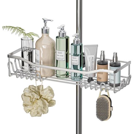 Étagère de Douche Sans Perçage Inox, Grande Taille et Capacité, pour Barre de Douche de 18 mm à 25 mm, Argenté, pour Shampooings et Gels