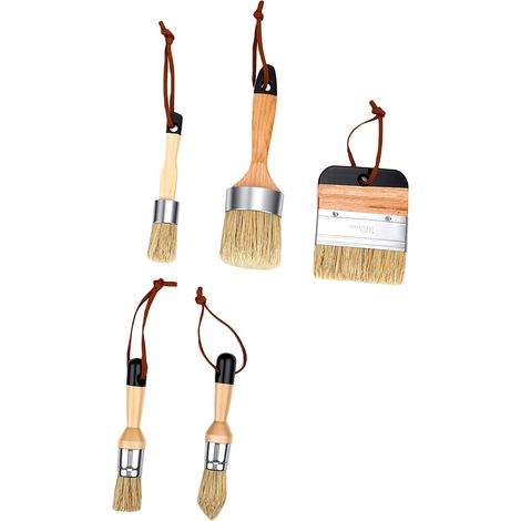 Ensemble de 5 pinceaux à peinture à la craie et à la cire, manches en bois, pour meubles, murs, plafonds et travaux manuels. (1/5)