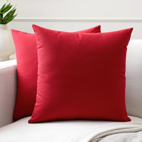 Set mit 2 Kissen (45 x 45 cm) – Dunkelrot – einfarbiger Baumwollstoff, große dekorative waschbare quadratische Kissen für Wohnzimmer, Sofa, Schlafzimmer, Zuhause und Hotel