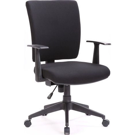 Chaise à roulettes Palmerston, Fauteuil de direction avec accoudoirs, Siège de bureau ergonomique, 61x65h98/108 cm, Noir (1/4)