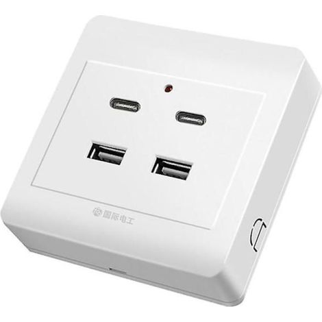 Prise murale à quatre sorties, montage en surface, 220 V, avec ports USB Type-C et USB-A, utilisable comme chargeur mural et prise d (1/5)