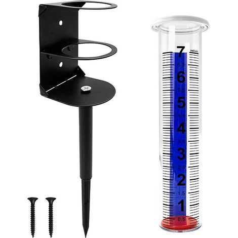 Pluviomètre extérieur avec support métallique et flotteur rouge, jauge de pluie à grands chiffres, tube renforcé pour jardin et pelouse (1/5)