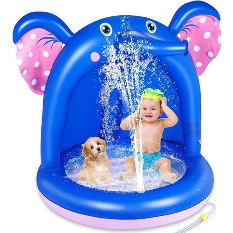 Baby Pool, Pataugeoire Gonflable avec Auvent en PVC et Base de Bulles Extra Douce,(Blau) (1/4)