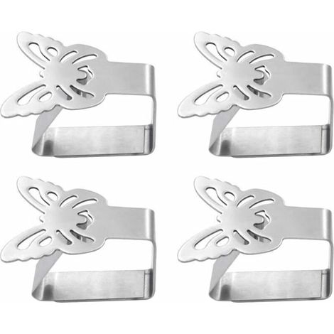 Lot de 4 Pinces de Nappe en Acier Inoxydable pour Nappe, Nappe, Pinces à Nappe (Papillon), Acier Anti-Rouille, Argent 1, 6,5 5-LIAIKI (1/5)
