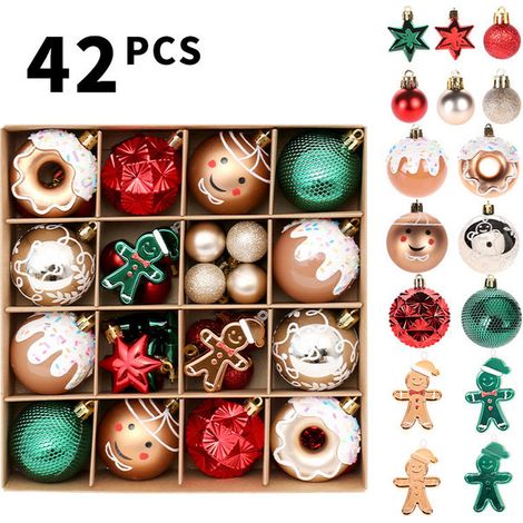 42 boules de Noël - Décoration de Noël - Boules de Noël - Décoration pour sapin de Noël - Lot de boules de Noël - Plastique - Rouge/vert/or (1/5)
