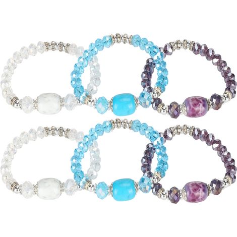 6pcs Beaded Bracelet Shiny Crystal Hand-Made Stackable Women Girl Jewelry Gift Decoration (1/5)