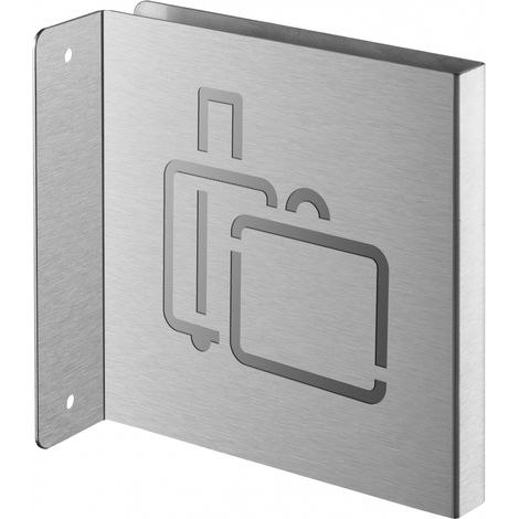 Targa segnaletica <>, acciaio inox spazzolato, 120 x 120 mm, con bordo ripiegato – THIRARD (1/2)