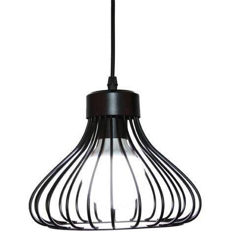 Lustre Suspension Industrielle Rétro E27 Plafonnier Cage Abat-Jour en Métal pour Salon Chambre Bar Noir (1/5)
