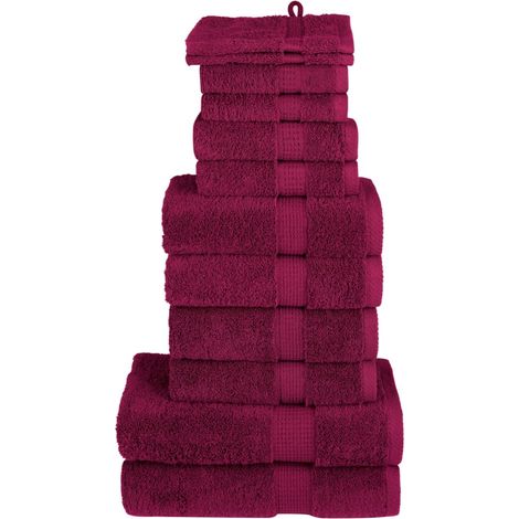 vidaXL Juego de toallas premium SOLUND 12 unidades burdeos 600 gsm (1/5)
