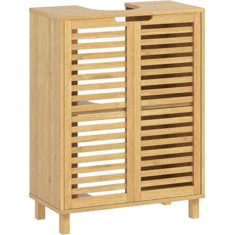 Mueble bajo lavabo para baño de bambú con puertas de lamas y estante ajustable 60x30x80 cm HOMVRA (1/5)