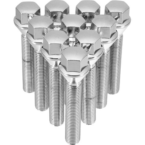 Boulons De Roue M12 X 1.5 Siège Conique 10pcs Argent Jantes (1/5)