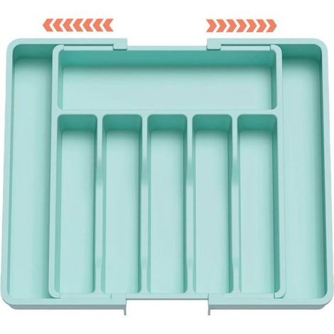 Bandeja para cubiertos ajustable, extensible de 6 a 8 compartimentos, organizador de cajones para cuchillos y tenedores - Verde (1/5)