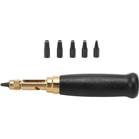 Kit d'outils de perçage automatique pour vis en cuir avec manche en bois (comprend 6 têtes de rechange), un indispensable pour les travaux manuels. (1/5)