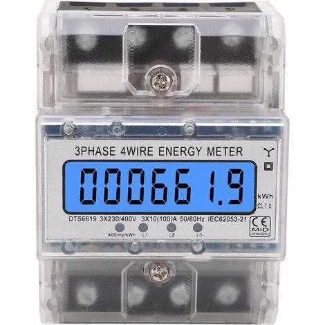Compteur d'énergie triphasé 4 fils, écran LCD rétroéclairé, montage sur rail DIN, 10-100 A, 230-400 V CA-AquaForge (1/5)