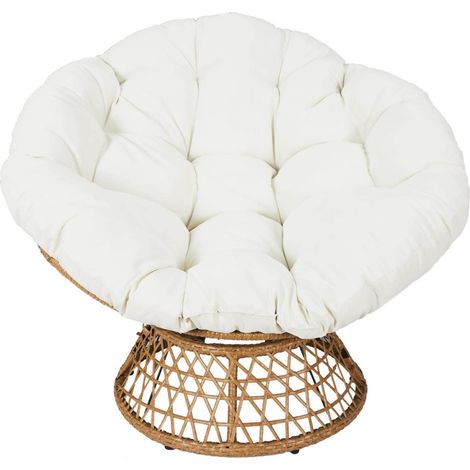 Altobuy – Fauteuil pivotant blanc avec assise capitonnée – Structure en acier noir – Revêtement polyéthylène effet rotin – Dimensions 77 x 86 x H96cm (1/5)