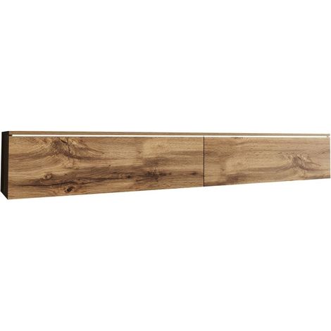 Mobilier1 – Meuble TV chêne wotan 180x30x33cm – 2 portes – Éclairage LED – Bords protégés par ABS – Fabriqué en Europe (1/5)