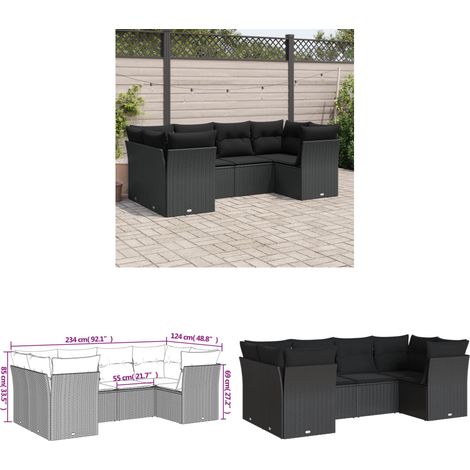 Salon de jardin 6 pcs avec coussins noir résine tressée - Ensemble Salon De Jardin - Mobilier Extérieur - Canapé Jardin - Résine Tressée - Rotin Synthétique - Home & Living (1/3)
