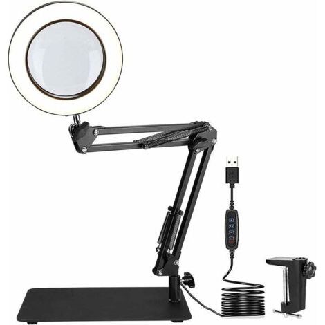 IkodmLampe loupe de Bureau 72LED, 5X Loupe avec lumière Lumière du Jour 1500 Lumens 3 Couleurs Modes loupe Bras pivotant réglable pour Artisanat, Bijoux, Couture, Lecture (Plier) (1/3)