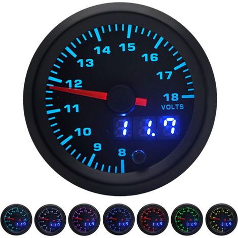 Voltmeter gauge, 12V 52mm Voltage Range 8-18 Volts 7 Colours Smoke Lens Automotive Instrument Fit for 12V Racing Car. (1/5)