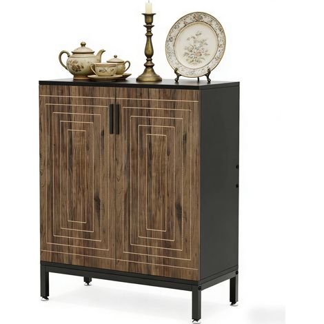 Zapatero de pie con 2 puertas, MDF y metal, 80 x 38 x 95 cm, estilo moderno (1/5)