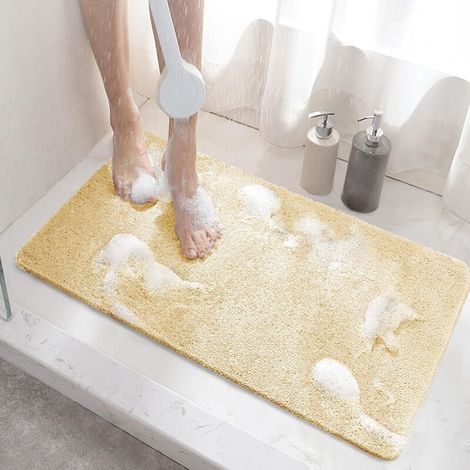 Tapis de douche antidérapant, 60 x 40 cm, tapis de bain antidérapant avec bonde, tapis de douche en loofah souple en PVC (1/5)